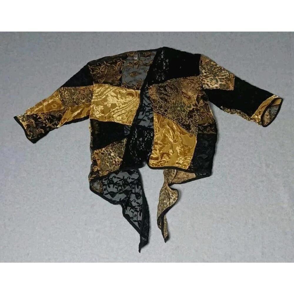 Chicos Lace Velvet Burnout Silk Blend Cardigan Womens Size 0 Black Leapard Fairy - Picture 11 of 11